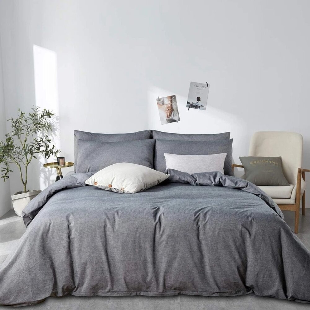 JELLYMONI Cotton Duvet Cover King Size - Black Comforter Cover with Button 100%